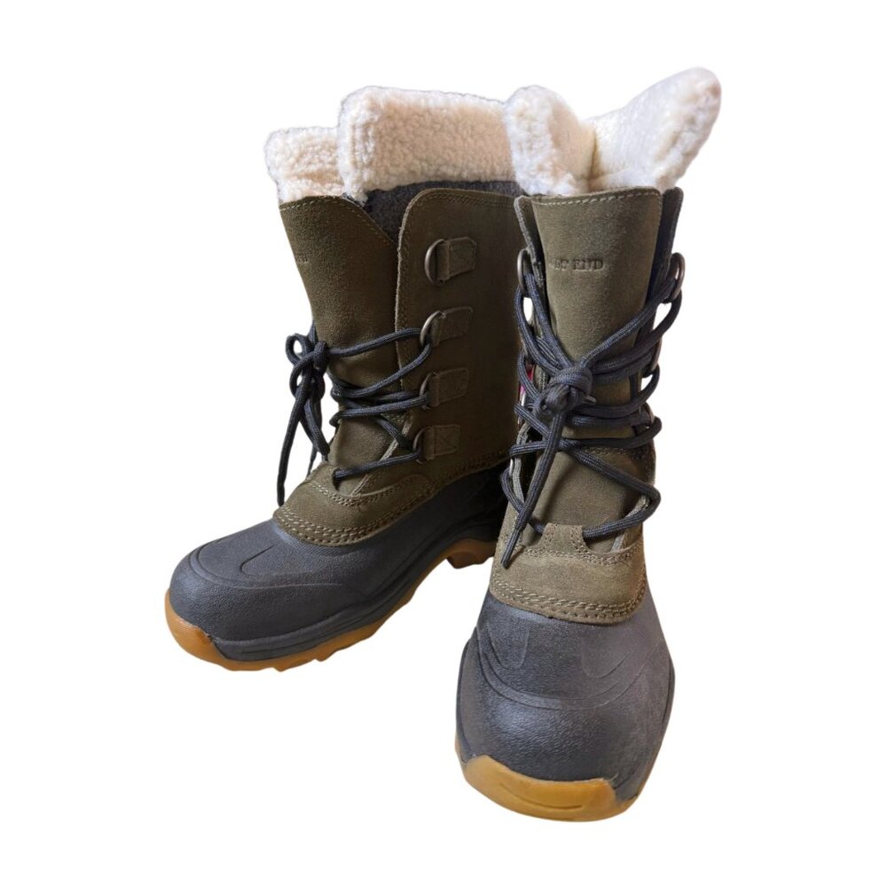 Land’s End Sherpa Lined Duck Boots Women’s 5.5 (Youth 4) Olive Suede Waterproof